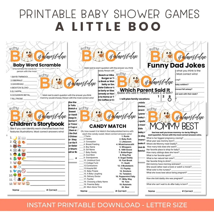 A little boo baby shower games bundle – instant download printable activities halloween gender reveal & coed