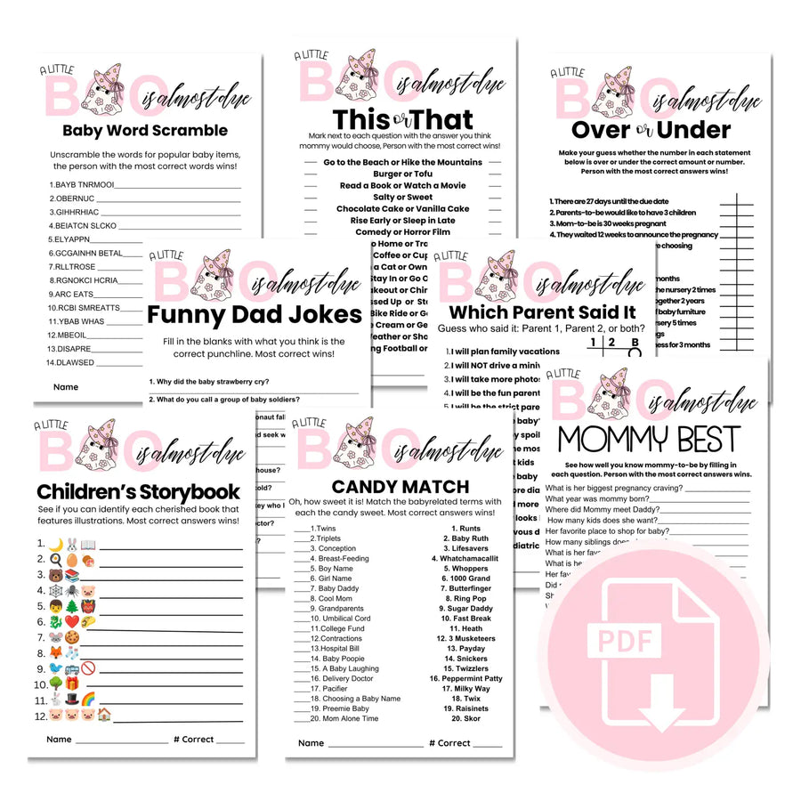 A little boo baby shower games bundle – instant download printable activities halloween coed celebration fun & keepsake