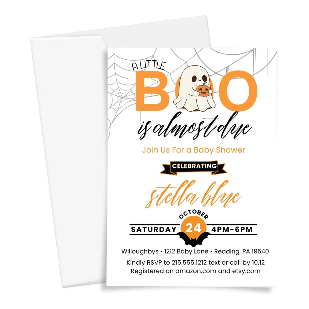 A little boo baby shower invitations halloween gender neutral theme printable & printed options