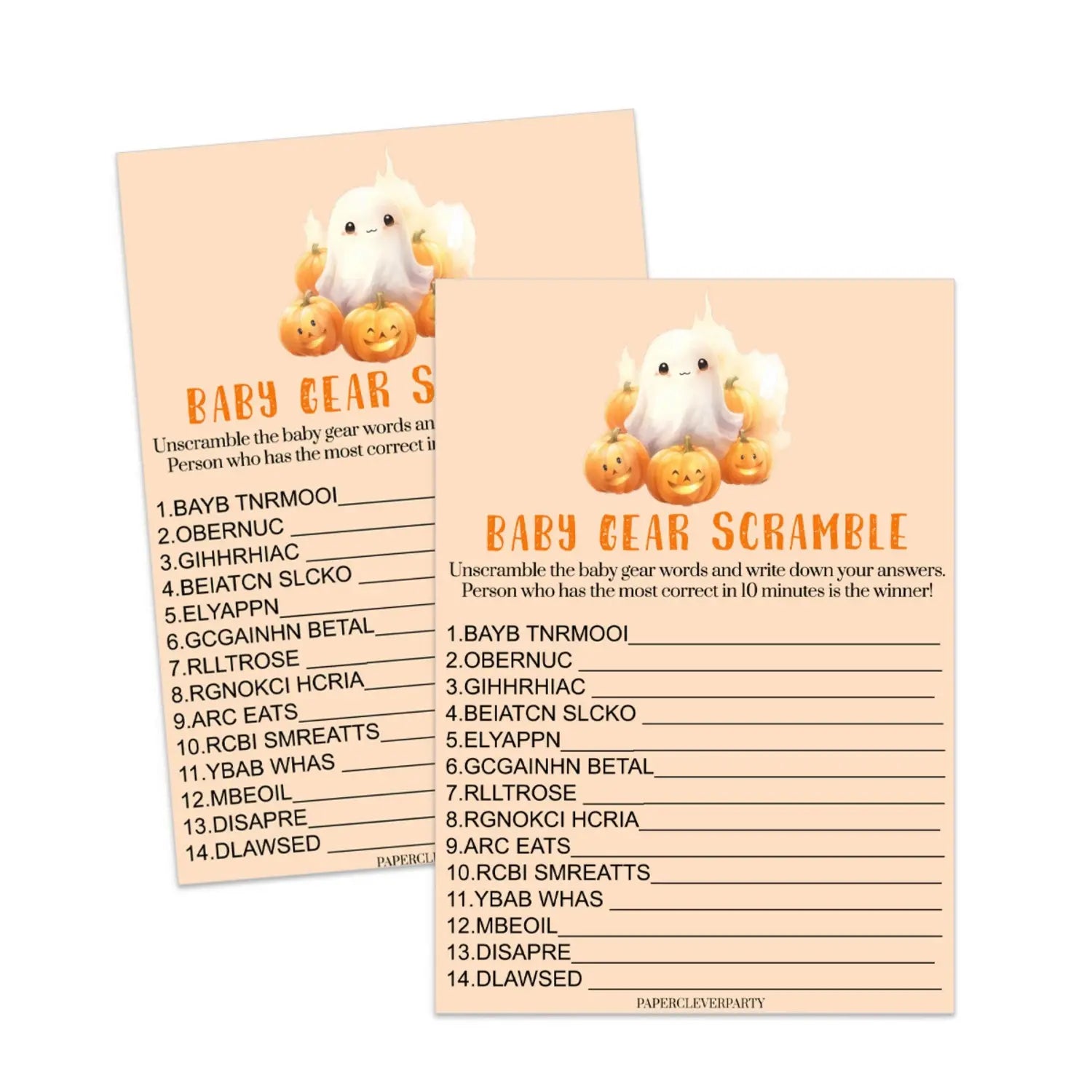 Little boo baby shower word scramble game for halloween gender reveal - digital download - party games