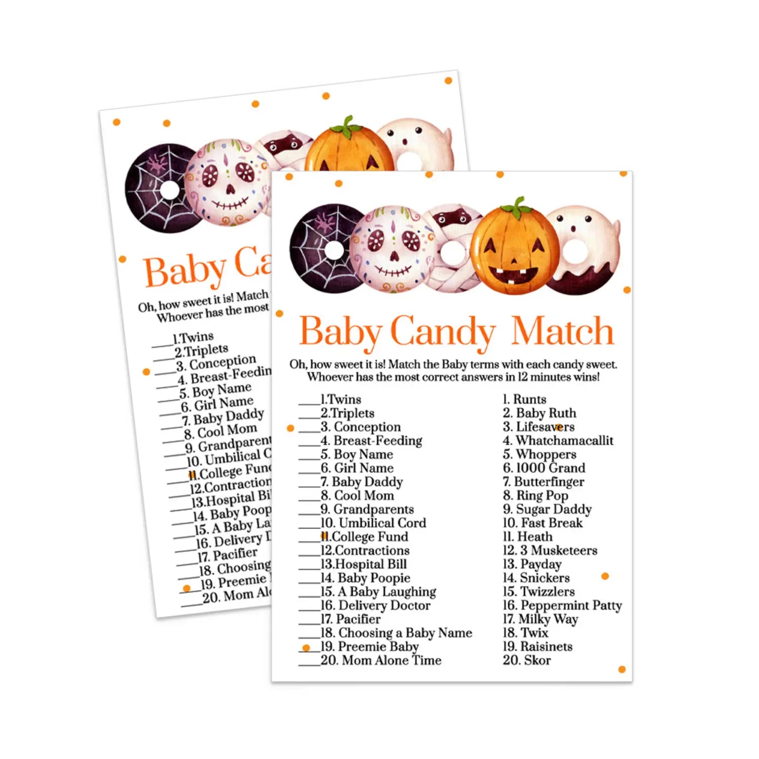 A little pumpkin baby shower candy matching game printable pdf digital diy - party games