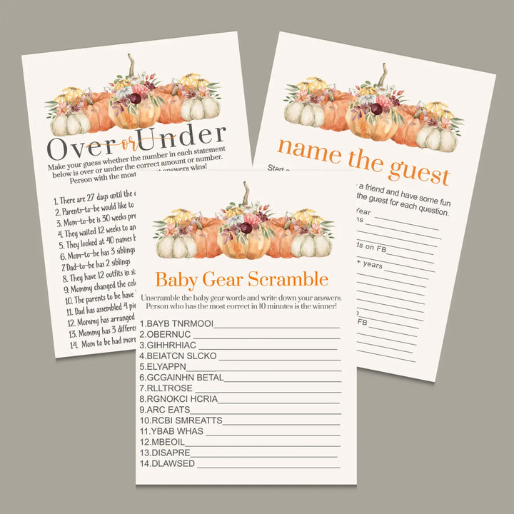 Little pumpkin baby shower games bundle – instant download printable activities gender reveal party diy halloween
