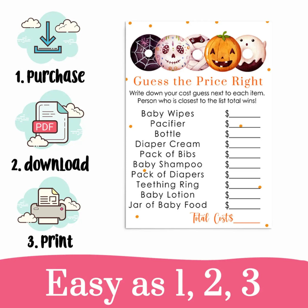 A Little Pumpkin Baby Shower Guess the Price is Right Game Halloween Printable - Paper Clever Party