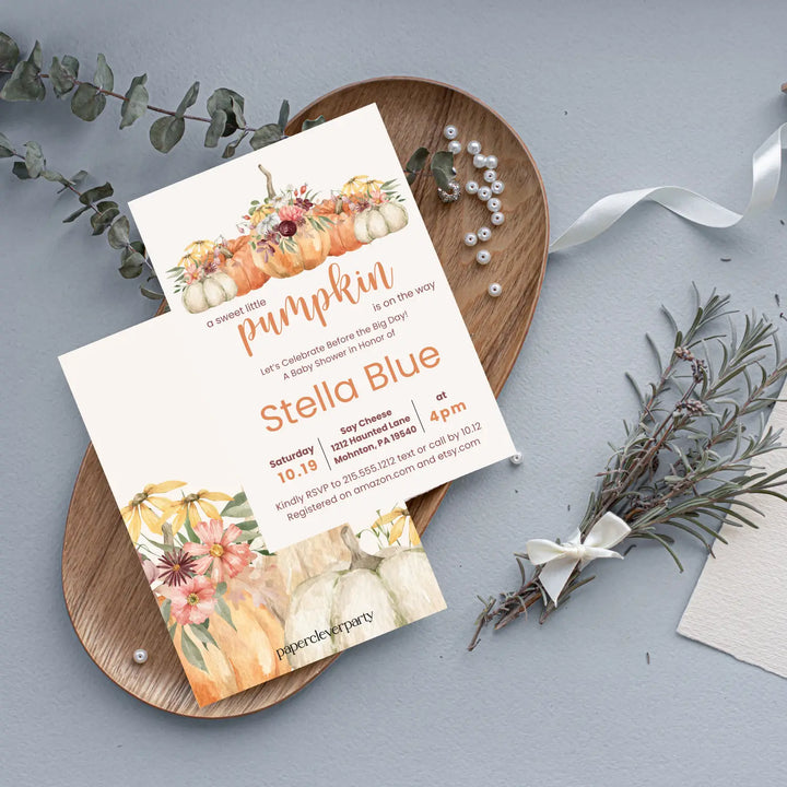 A little pumpkin baby shower invitations gender neutral invites custom or printed printable digital files