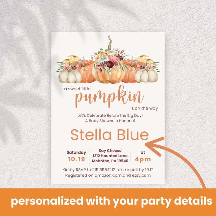 A little pumpkin baby shower invitations gender neutral invites custom or printed printable digital files