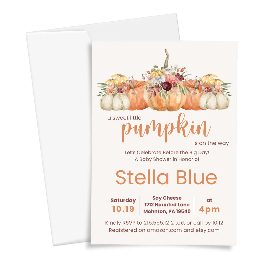 A little pumpkin baby shower invitations gender neutral invites custom or printed printable digital files