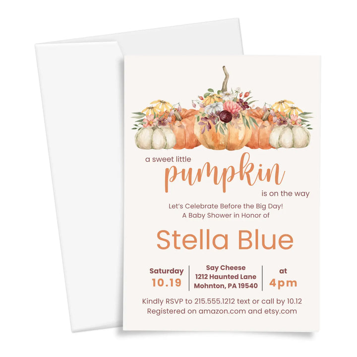 A little pumpkin baby shower invitations gender neutral invites custom or printed printable digital files