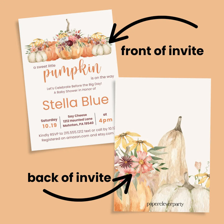 A little pumpkin baby shower invitations gender neutral invites custom or printed printable digital files