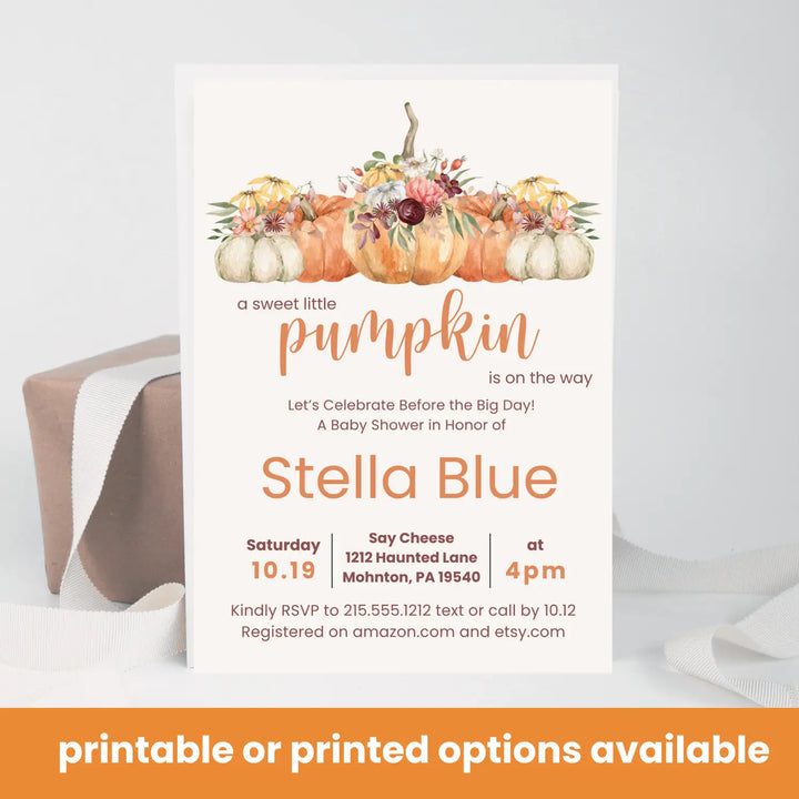 A little pumpkin baby shower invitations gender neutral invites custom or printed printable digital files