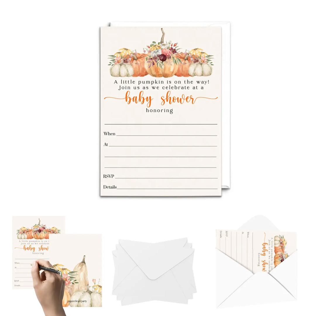 Our Little Pumpkin Baby Shower Invites - Gender Neutral, 5x7 - Paper Clever Party