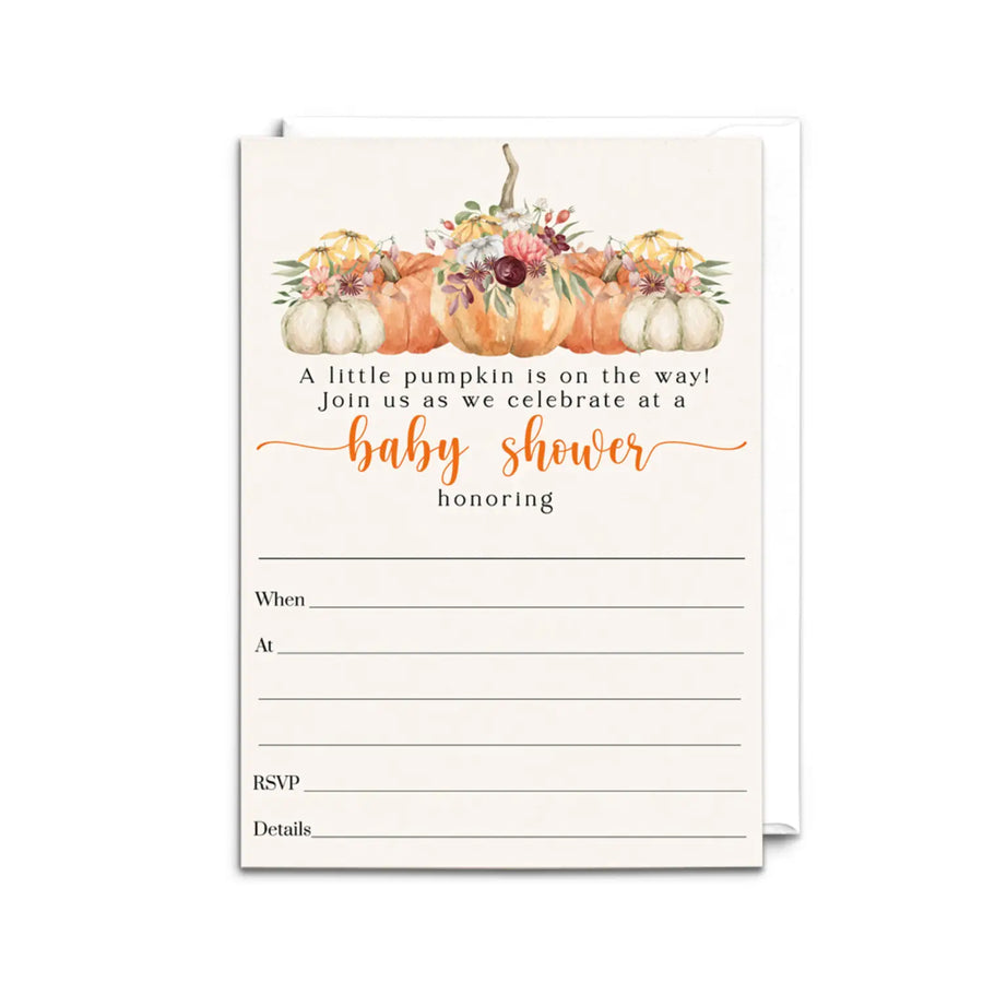 Our Little Pumpkin Baby Shower Invites - Gender Neutral, 5x7 - Paper Clever Party