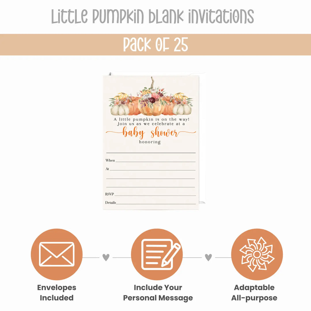 Our Little Pumpkin Baby Shower Invites - Gender Neutral, 5x7 - Paper Clever Party