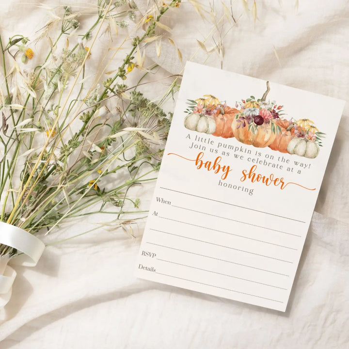 Our Little Pumpkin Baby Shower Invites - Gender Neutral, 5x7 - Paper Clever Party