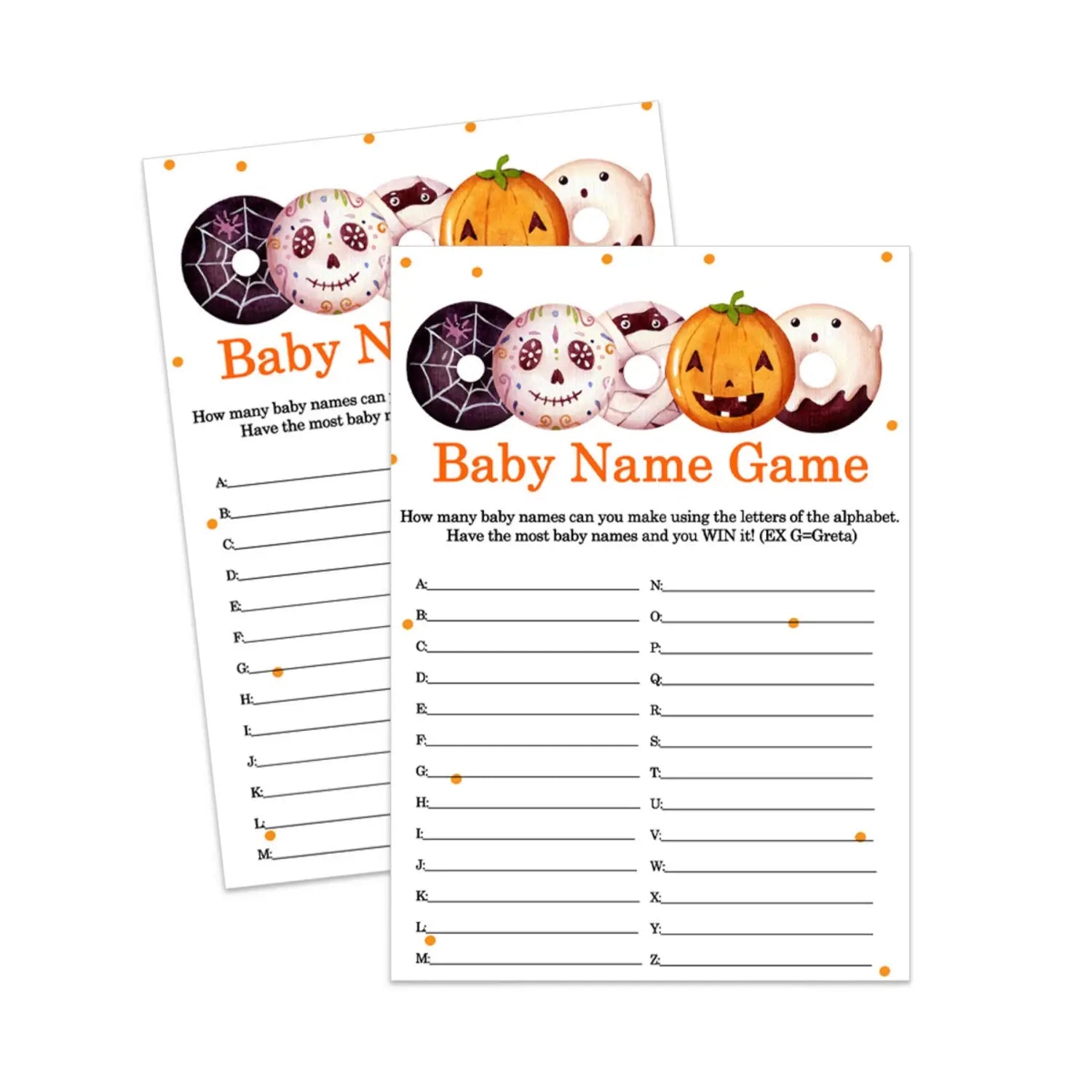 A little pumpkin baby shower name race game printable pdf download halloween - party games