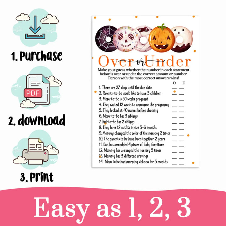 A Little Pumpkin Baby Shower Over or Under Game Halloween Printable Digital - Paper Clever Party