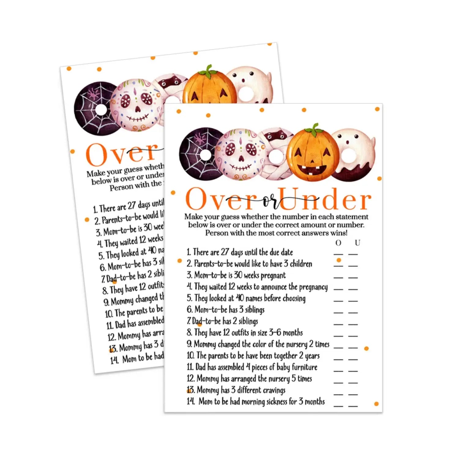 A little pumpkin baby shower over or under game halloween printable digital - party games