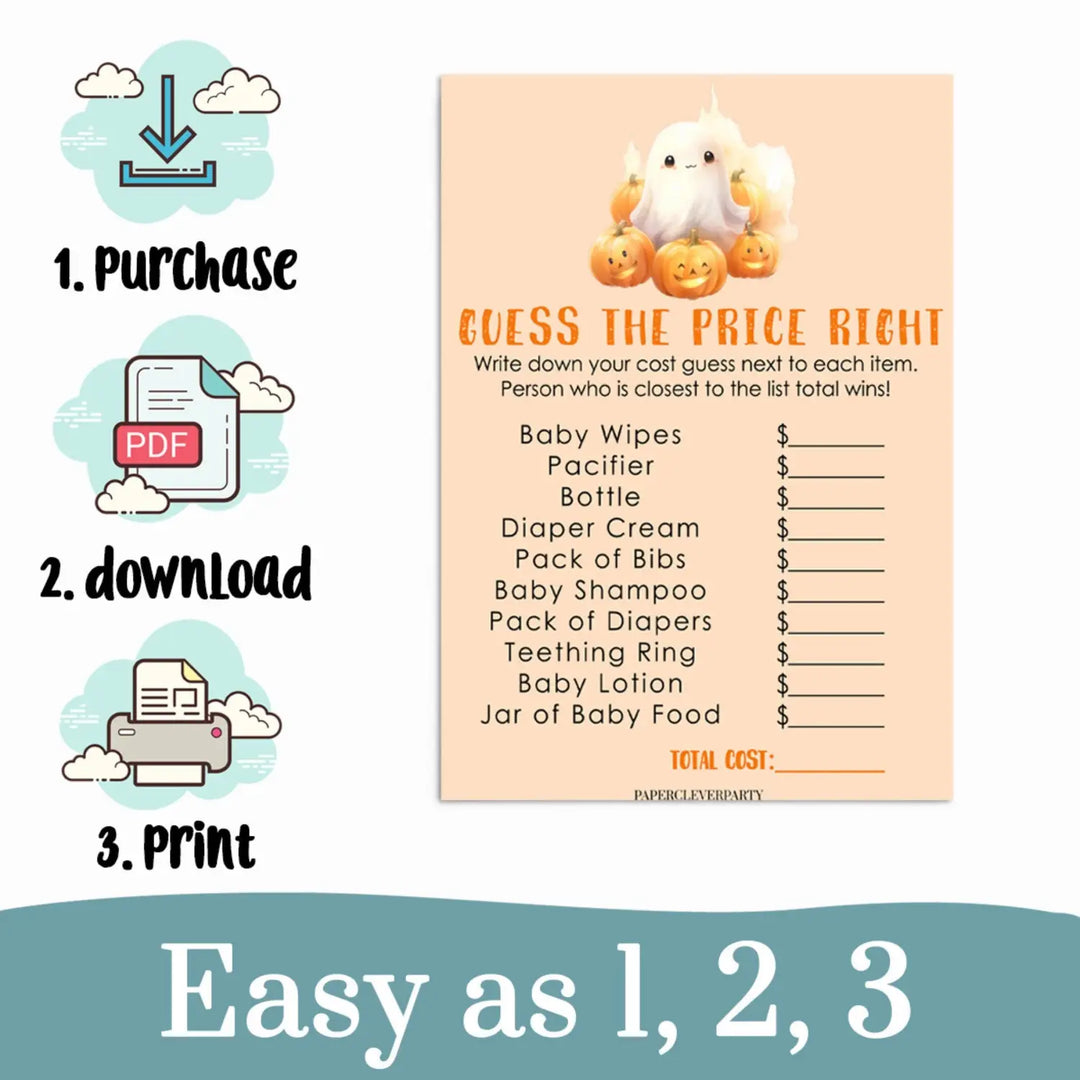 A Little Pumpkin Printable Baby Shower Guess the Price is Right Game Halloween Printable - Paper Clever Party