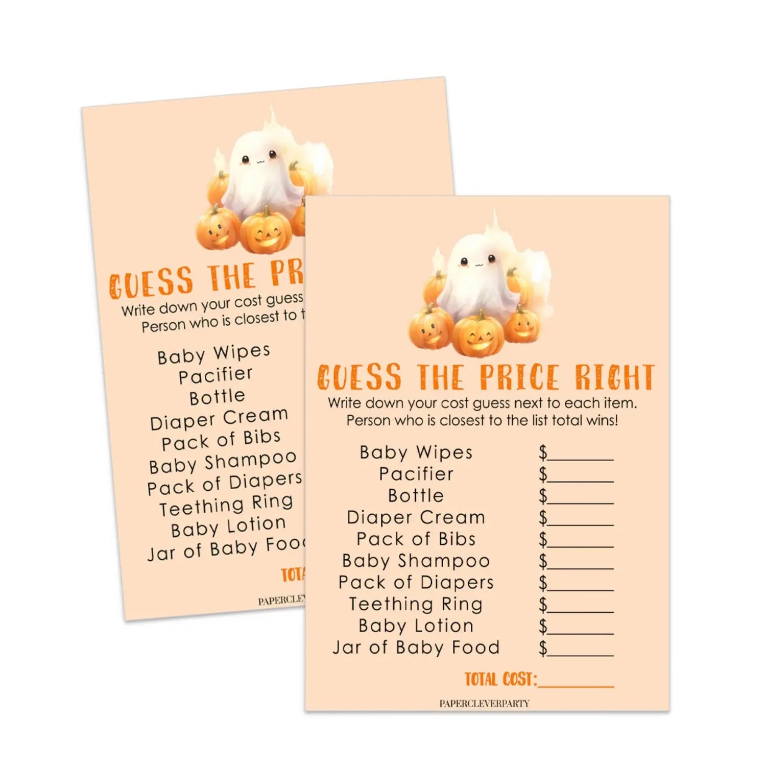 A little pumpkin printable baby shower guess the price is right game halloween - party games