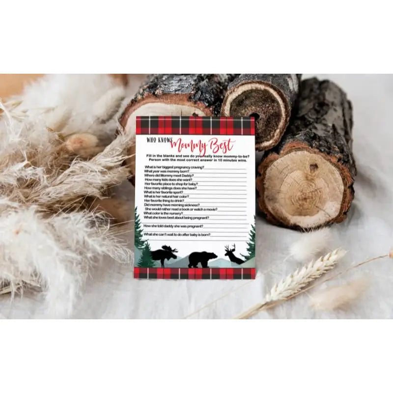 Log Cabin Laughs” - Lumberjack Baby Shower Game Set, 5x7 Double-Sided Cards (25 ct) - Paper Clever Party