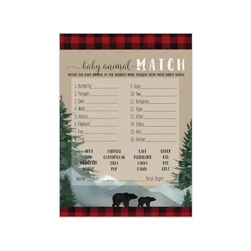 Lumberjack baby shower animal matching game (25 pack) - party games