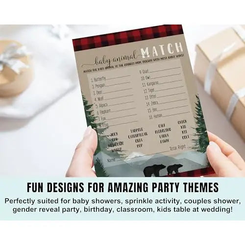 Lumberjack baby shower animal matching game (25 pack) - party games