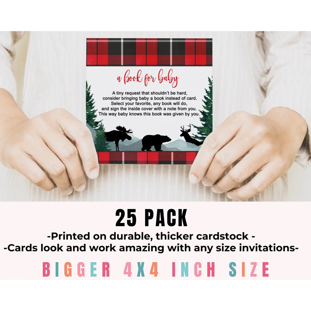 Lumberjack Books for Baby Shower Invitation Insert, 4x4, 25 Pack - Paper Clever Party