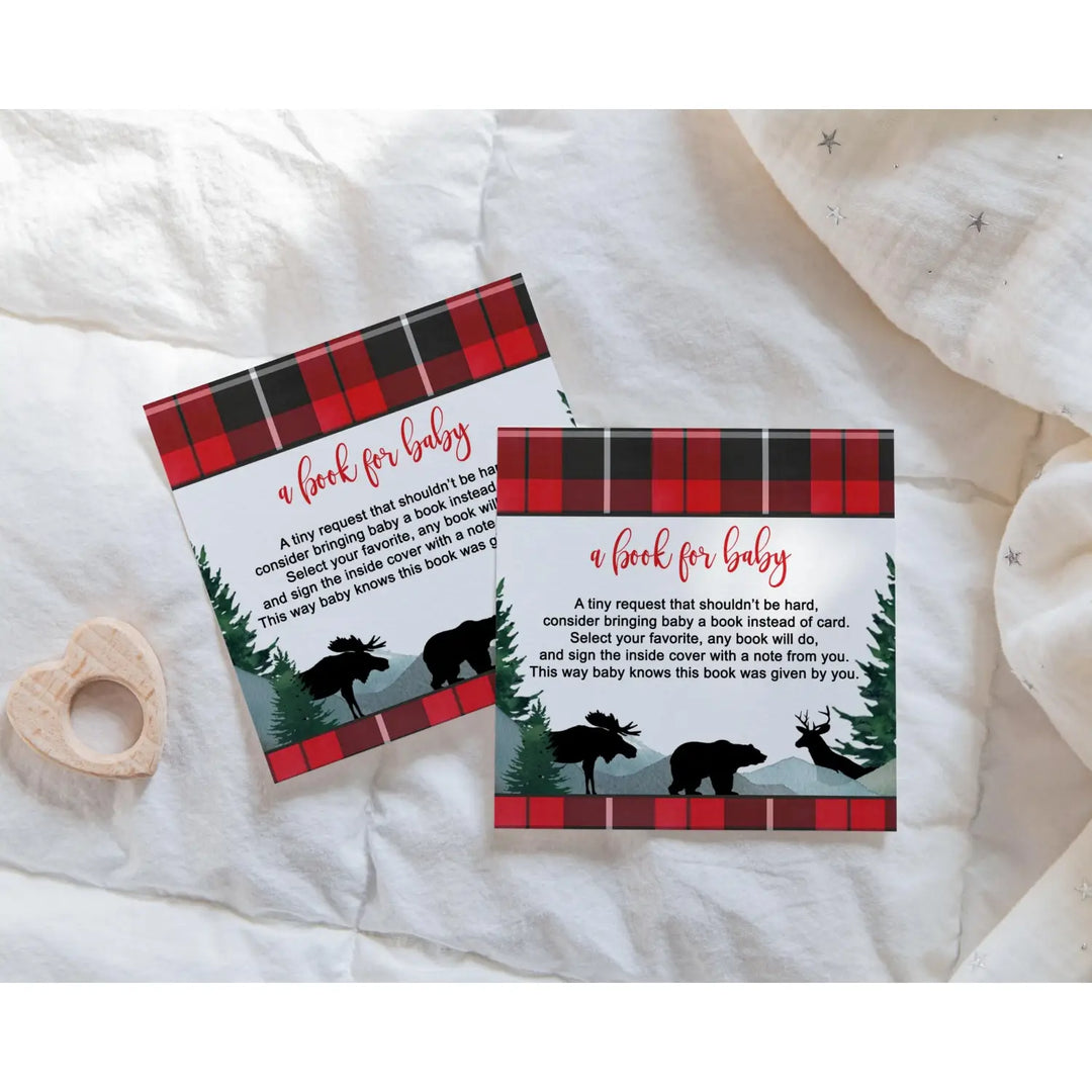 Lumberjack Books for Baby Shower Invitation Insert, 4x4, 25 Pack - Paper Clever Party