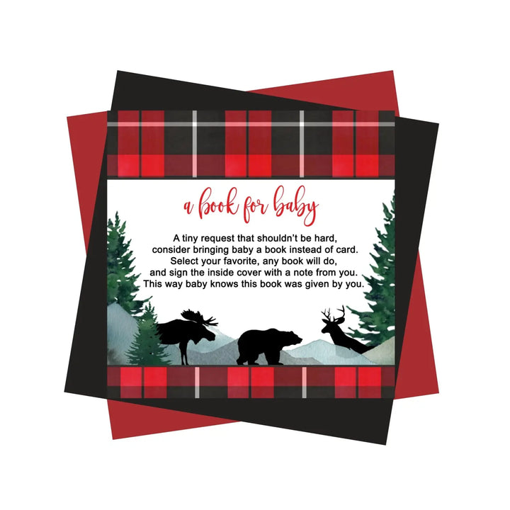 Lumberjack Books for Baby Shower Invitation Insert, 4x4, 25 Pack - Paper Clever Party