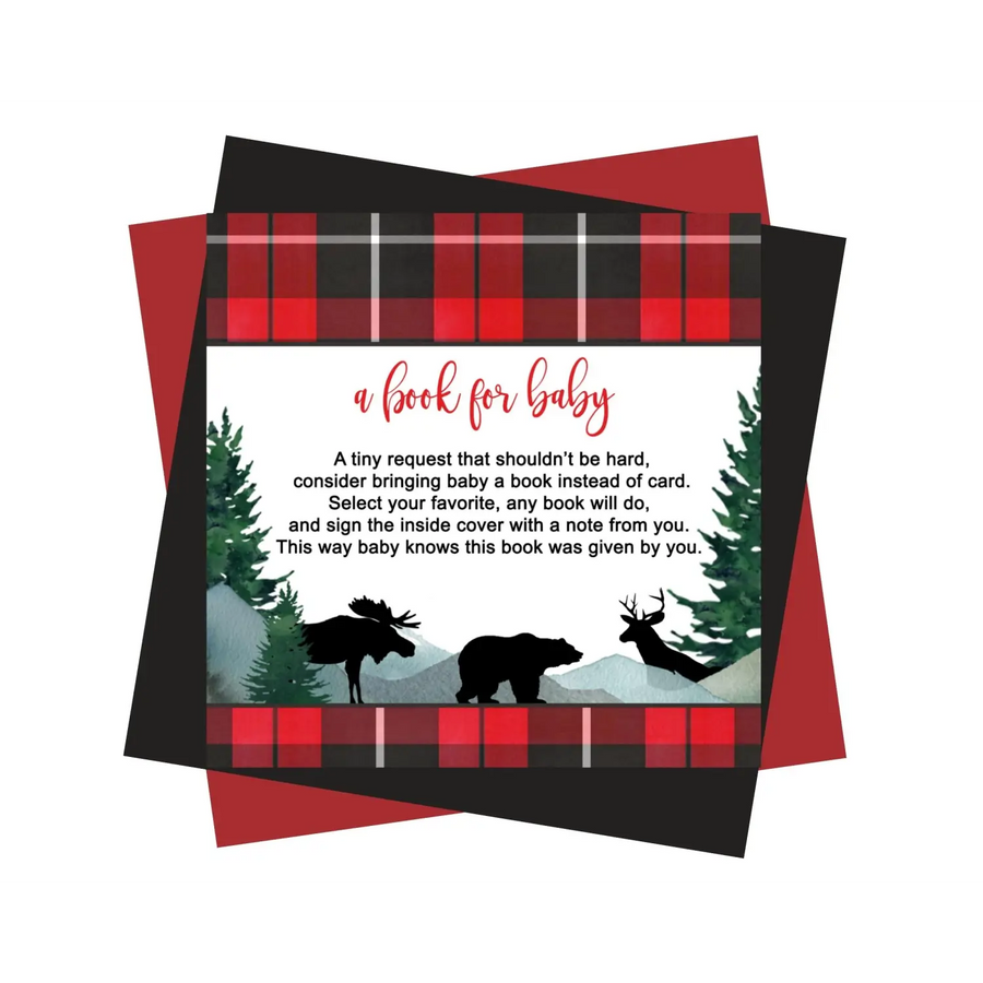 Lumberjack Books for Baby Shower Invitation Insert, 4x4, 25 Pack - Paper Clever Party