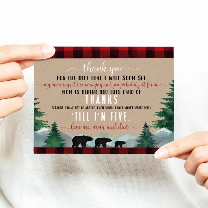 Lumberjack Boys Baby Shower Thank You Cards - Rustic (15 Pack) with Red Envelopes, 4x6 - Paper Clever Party