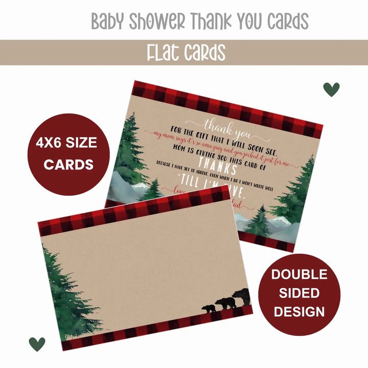 Lumberjack Boys Thank You Cards for Baby Shower – Notecards with Envelopes (Pack of 25) - Paper Clever Party