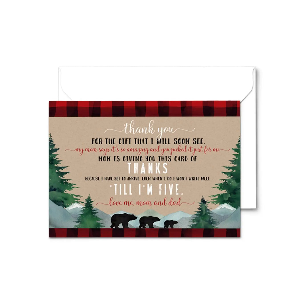 Lumberjack Boys Thank You Cards for Baby Shower – Notecards with Envelopes (Pack of 25) - Paper Clever Party