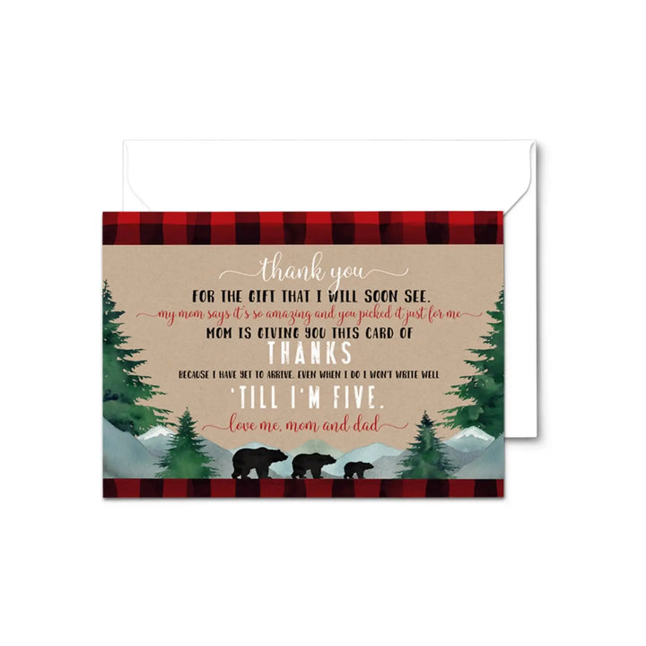 Lumberjack Boys Thank You Cards for Baby Shower – Notecards with Envelopes (Pack of 25) - Paper Clever Party