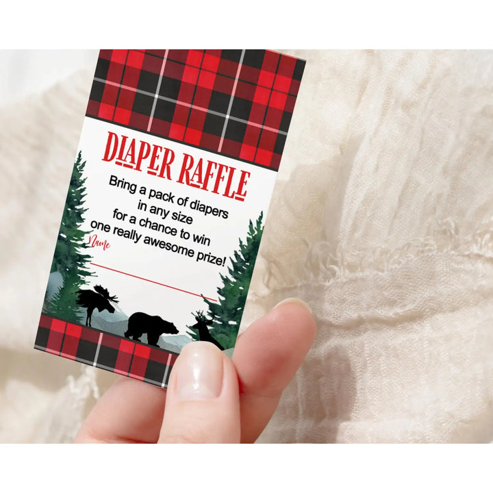 Lumberjack Diaper Raffle Tickets - Baby Shower Game Inserts by Paper Clever Party, 25 Pack - Paper Clever Party