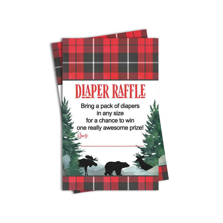 Lumberjack Diaper Raffle Tickets - Baby Shower Game Inserts by Paper Clever Party, 25 Pack - Paper Clever Party