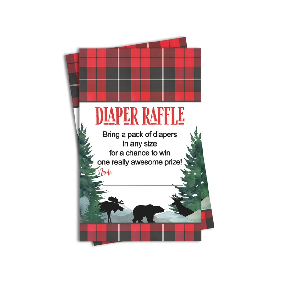 Lumberjack Diaper Raffle Tickets - Baby Shower Game Inserts by Paper Clever Party, 25 Pack - Paper Clever Party