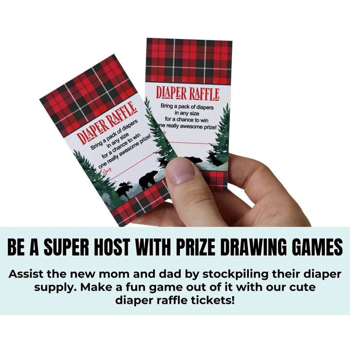 Lumberjack Diaper Raffle Tickets - Baby Shower Game Inserts by Paper Clever Party, 25 Pack - Paper Clever Party