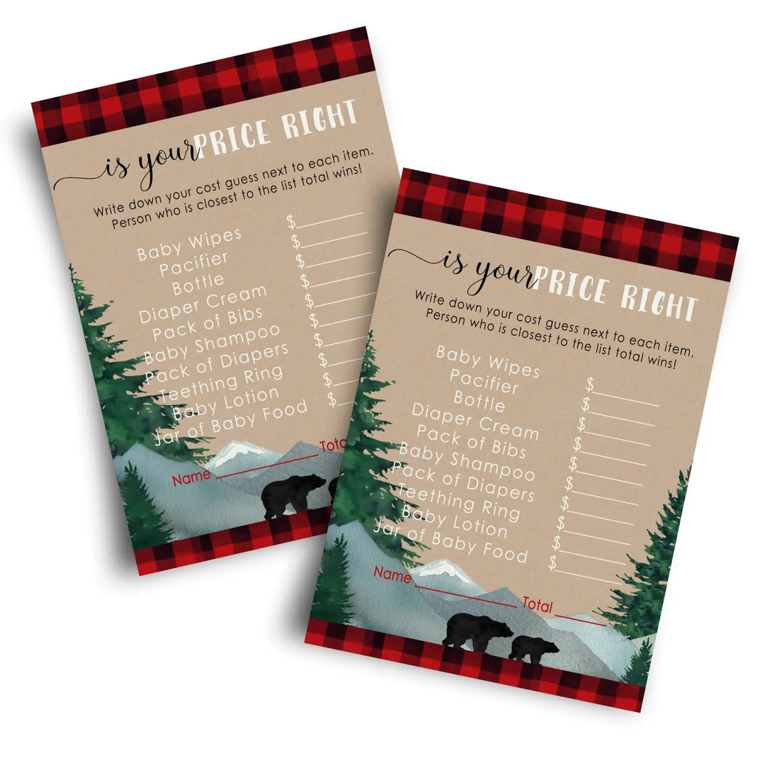 Lumberjack guess the price baby shower games – 25 guests rustic bear themed activities for boys red and black plaid 4x6