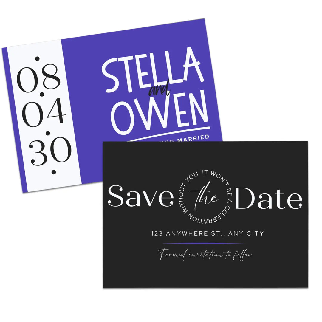 Custom Lilac and Black Save the Date Cards - Personalized 4x6 Inch Invitations with Elegant Typography and White Envelopes - Perfect for Weddings, Birthdays, and Showers