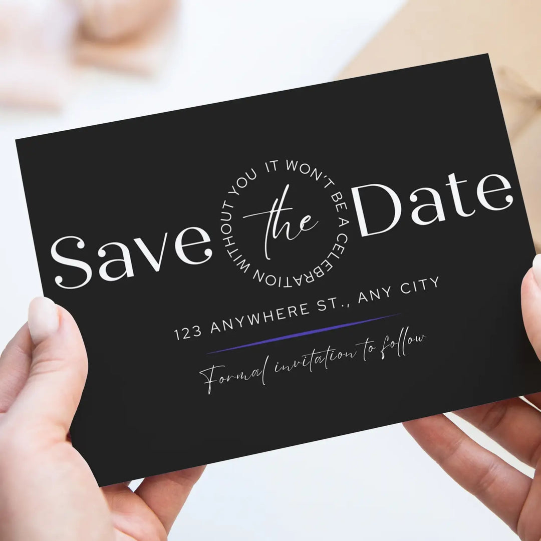 Custom Lilac and Black Save the Date Cards - Personalized 4x6 Inch Invitations with Elegant Typography and White Envelopes - Perfect for Weddings, Birthdays, and Showers