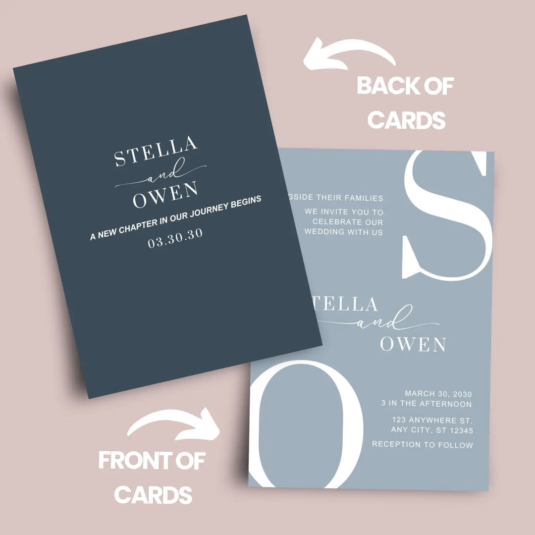 Luxury modern wedding invitations: personalized initials minimalist design 5x7 navy rose collection - invitations