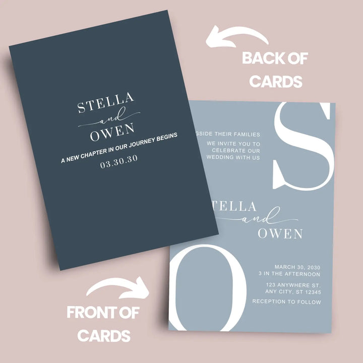 Luxury modern wedding invitations: personalized initials minimalist design 5x7 navy rose collection - invitations