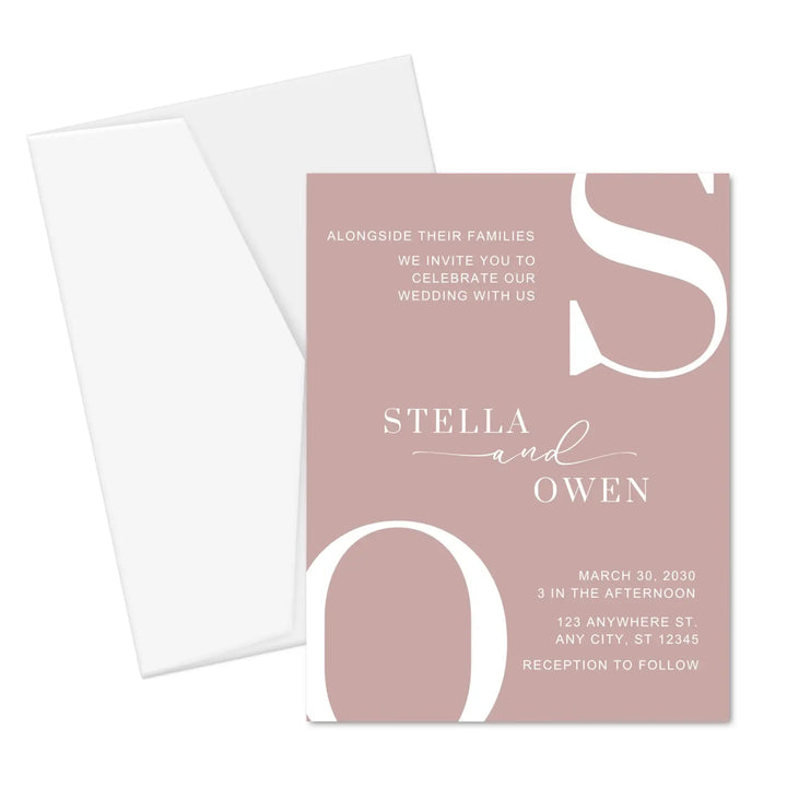 Luxury modern wedding invitations: personalized initials minimalist design 5x7 navy rose collection - invitations