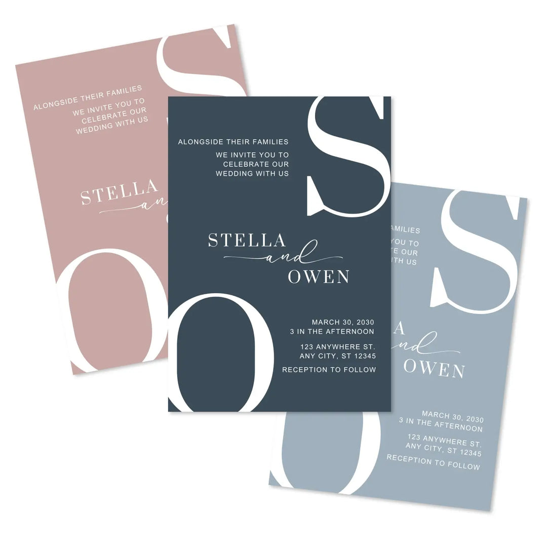 Luxury modern wedding invitations: personalized initials minimalist design 5x7 navy rose collection - invitations