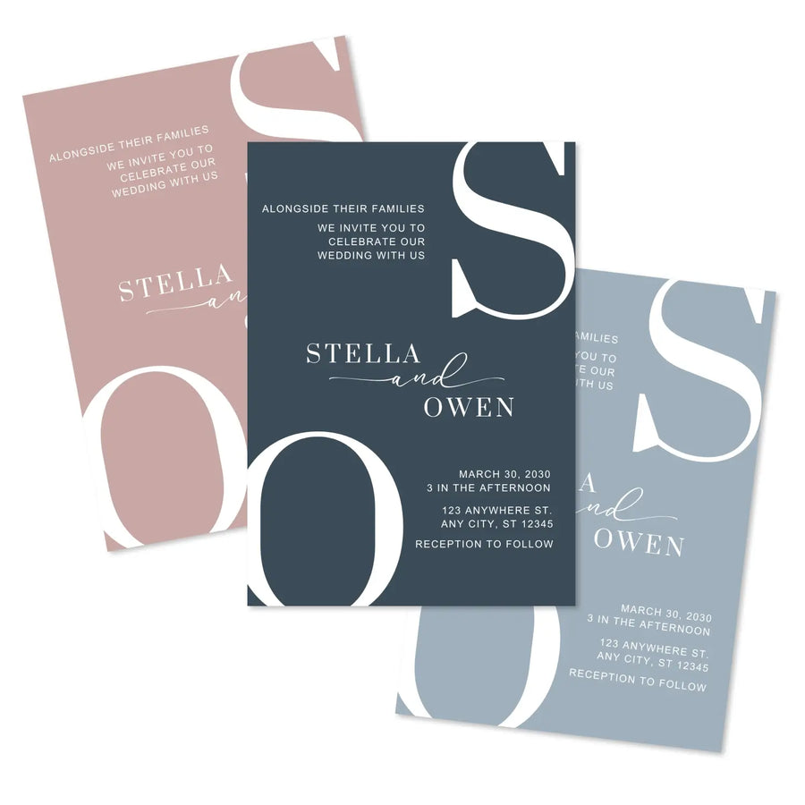Luxury modern wedding invitations: personalized initials minimalist design 5x7 navy rose collection - invitations
