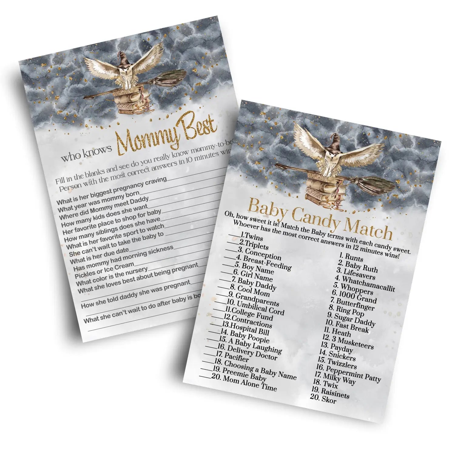 Magic owl baby shower game set black & gold wizard theme candy bar and mommy best - party games