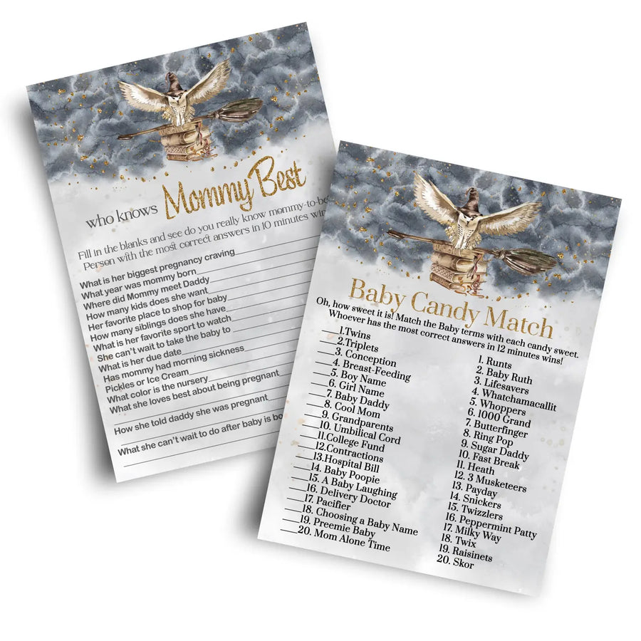 Magic owl baby shower game set black & gold wizard theme candy bar and mommy best - party games