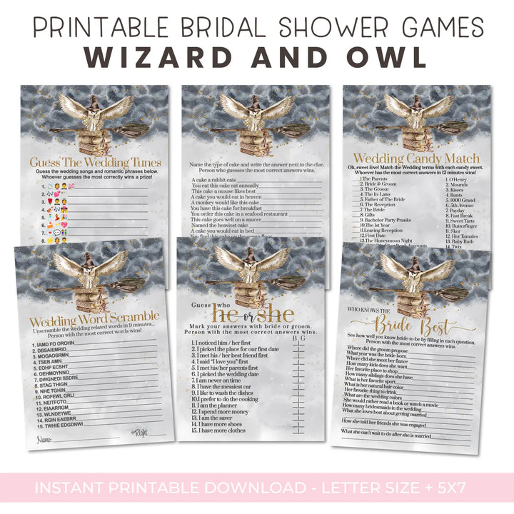 Magic owl bridal shower game instant download fun black and gold halloween printable wedding activities pdf - party