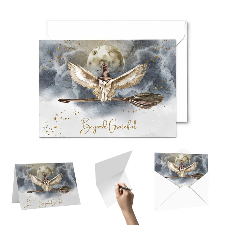 Magic Owl Thank You Cards - Enchanting 25-Pack Notecards Set with Envelopes for Special Events - Paper Clever Party