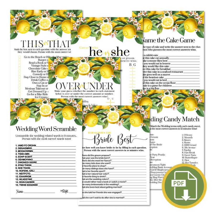 Main squeeze bridal shower game instant download fun lemon and greenery printable wedding activities pdf - party games